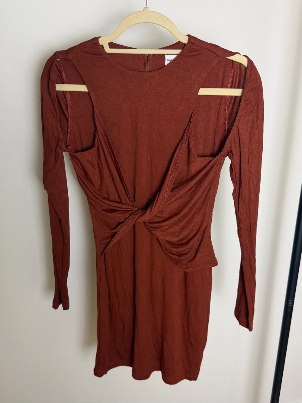 superdown Rust Knot-Front Long Sleeve Dress